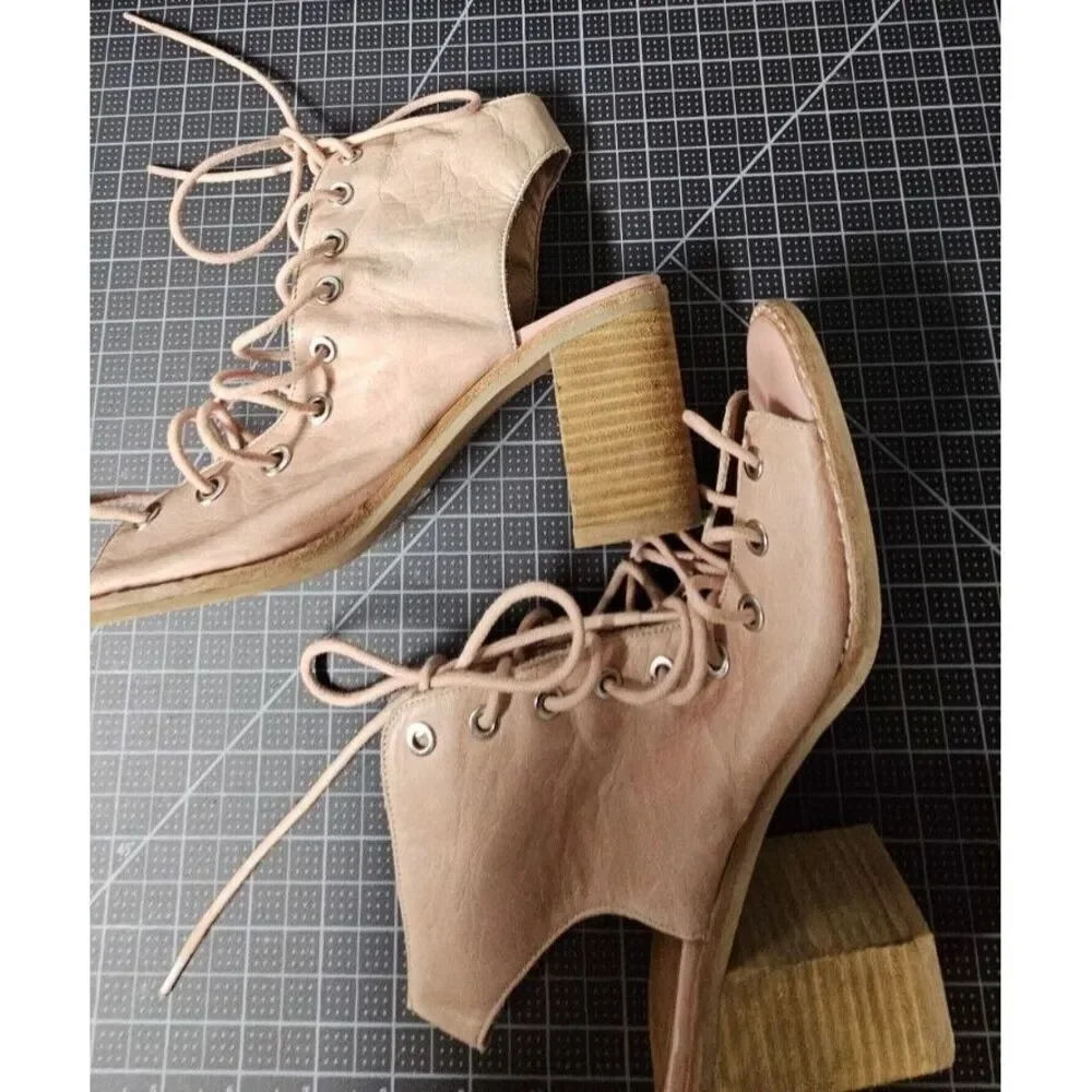 Free‎ People Jeffrey Campbell pink leather lace up Minimalist caged block US 6